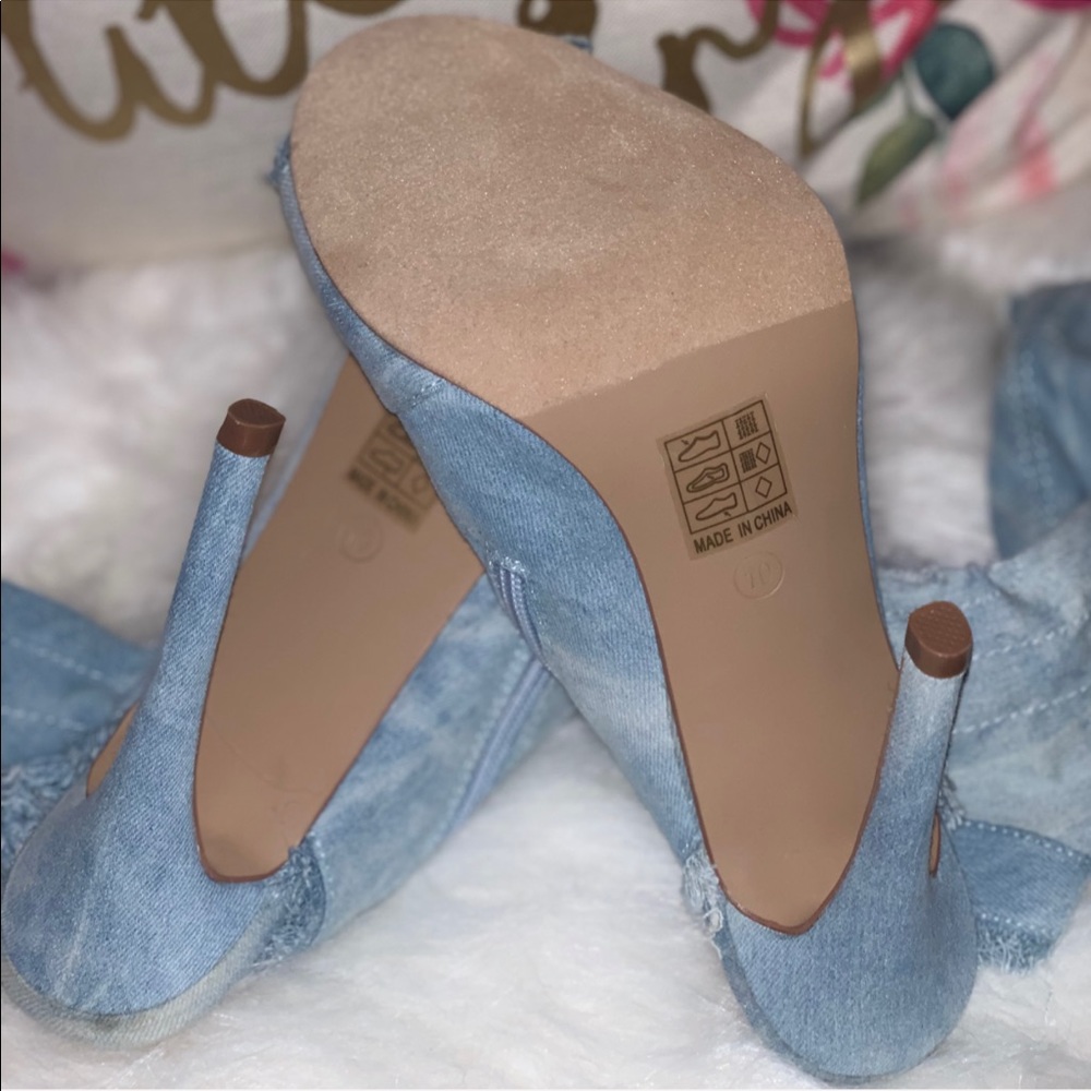 Distressed Denim•Peep-Toe•Heeled Bootie - Picture 3 of 8